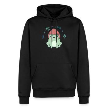 Cottagecore Esthétique Kawaii Grenouille Chapeau fraise - Sweat à capuche Premium bio Homme - noir - Devant - Nico (187cm)