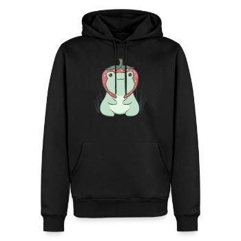 Cottagecore Aesthetic Kawaii Frosch Erdbeere Hut - Männer Premium Bio Hoodie - Schwarz - Vorne - Nico (187cm)
