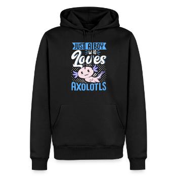 Axolotl Lover Just A Boy Who Loves - Sweat à capuche Premium bio Homme - noir - Devant - Nico (187cm)