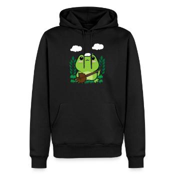 Cottagecore Aesthetic Kawaii Frosch spielt Banjo - Männer Premium Bio Hoodie - Schwarz - Vorne - Nico (187cm)