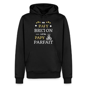 papy breton humour bretagne homme drole breizh - Sweat à capuche Premium bio Homme - noir - Devant - Nico (187cm)