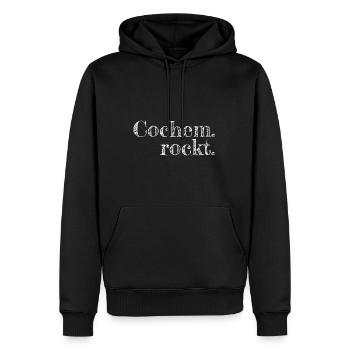 Cochem rockt - Textdesign mit Stadtnamen - Männer Premium Bio Hoodie - Schwarz - Vorne - Nico (187cm)