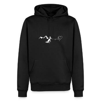 Herz - Herzschlag - Berg - Skifahren - Männer Premium Bio Hoodie - Schwarz - Vorne - Nico (187cm)