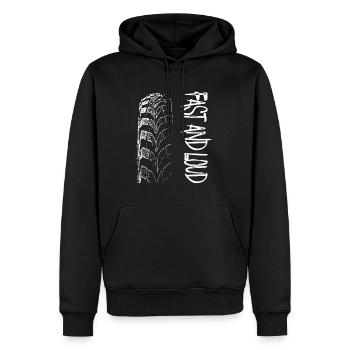 Rapide et fort / Tuning / Voiture / Moto / Pneus - Sweat à capuche Premium bio Homme - noir - Devant - Nico (187cm)