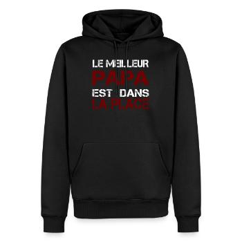 Le Meilleur Papa est Dans La Place - Sweat à capuche Premium bio Homme - noir - Devant - Nico (187cm)