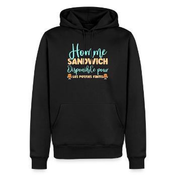 Homme sandwich disponible pour les petites faims - Sweat à capuche Premium bio Homme - noir - Devant - Nico (187cm)
