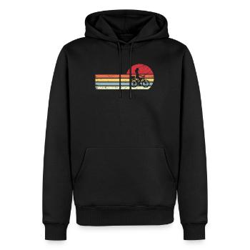 Soleil et lignes rétro - Femme à vélo - - Sweat à capuche Premium bio Homme - noir - Devant - Nico (187cm)