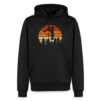 Sonnenuntergangsakrobat über der Skyline der Stadt - Männer Premium Bio Hoodie - Schwarz - Vorne - Nico (187cm)