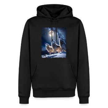 Wölfe Heulen zum Mond Schnee Mystisch - Männer Premium Bio Hoodie - Schwarz - Vorne - Nico (187cm)