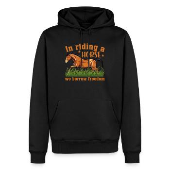 When riding a horse, we borrow the free - Men’s Premium Organic Hoodie - black - Front - Nico (187cm)