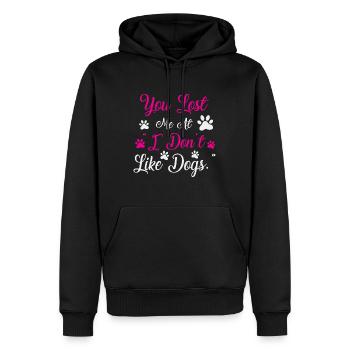 Tu m’as perdu sur Je n’aime pas les chiens - rose - Sweat à capuche Premium bio Homme - noir - Devant - Nico (187cm)