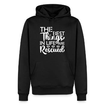 Die besten Dinge im Leben werden gerettet - Männer Premium Bio Hoodie - Schwarz - Vorne - Nico (187cm)