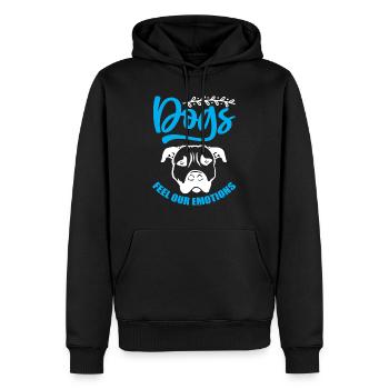Les chiens ressentent nos sentiments - bleu et blanc - Sweat à capuche Premium bio Homme - noir - Devant - Nico (187cm)