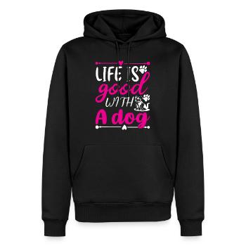 Das Leben ist schön mit einem Hund - rosa und weiß - Männer Premium Bio Hoodie - Schwarz - Vorne - Nico (187cm)