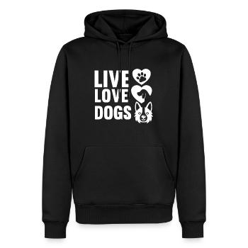 Lebe Liebe Hunde - Hund - Pfote - Herz - Männer Premium Bio Hoodie - Schwarz - Vorne - Nico (187cm)