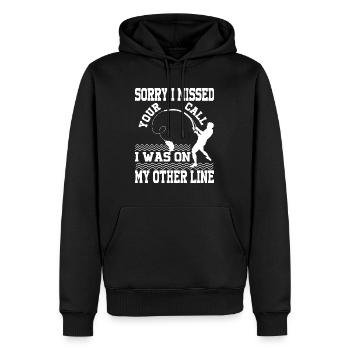 Tut mir leid, dass ich deinen Anruf verpasst habe, - Männer Premium Bio Hoodie - Schwarz - Vorne - Nico (187cm)