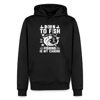 Zum Fischen geboren Angeln ist mein Herzschlag - - Männer Premium Bio Hoodie - Schwarz - Vorne - Nico (187cm)