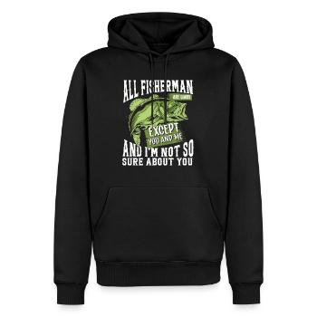 Alle Angler sind Lügner, außer dir und mir, und be - Männer Premium Bio Hoodie - Schwarz - Vorne - Nico (187cm)