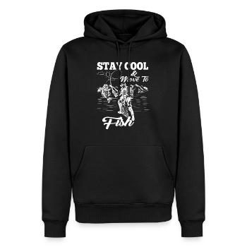 Bleib cool & beweg dich zum Fischen - - Männer Premium Bio Hoodie - Schwarz - Vorne - Nico (187cm)