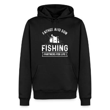Vater und Sohn fischen als Partner fürs Leben - Männer Premium Bio Hoodie - Schwarz - Vorne - Nico (187cm)