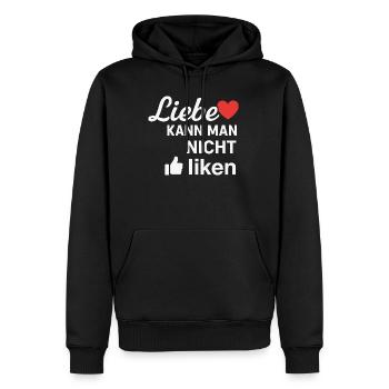Liebe kann man nicht liken Spruch Design - Männer Premium Bio Hoodie - Schwarz - Vorne - Nico (187cm)