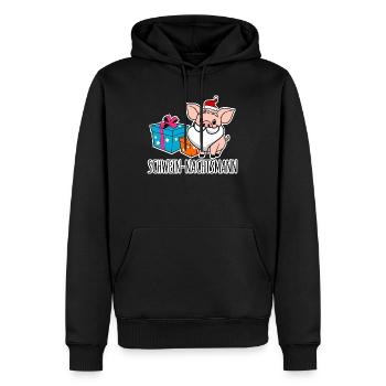 Fröhliche Weihnachten mit dem Schwein-Nachtsmann! - Männer Premium Bio Hoodie - Schwarz - Vorne - Nico (187cm)