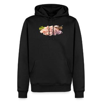 Rohfisch Aufschnitt Salz Zwiebel - Stroganina - Männer Premium Bio Hoodie - Schwarz - Vorne - Nico (187cm)
