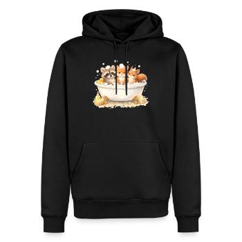 Illustration de la baignée d’animaux de la forêt mignons - Sweat à capuche Premium bio Homme - noir - Devant - Nico (187cm)