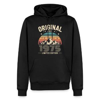 juillet 1975 – Légende des sommets et montagnes - Sweat à capuche Premium bio Homme - noir - Devant - Nico (187cm)