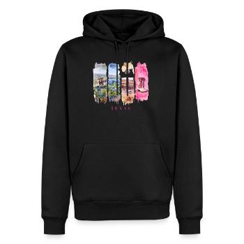 Texas Travel – Longhorn & Cowboy Spirit - Männer Premium Bio Hoodie - Schwarz - Vorne - Nico (187cm)