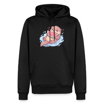 La loutre Kawaii mange de la pastèque - Sweat à capuche Premium bio Homme - noir - Devant - Nico (187cm)