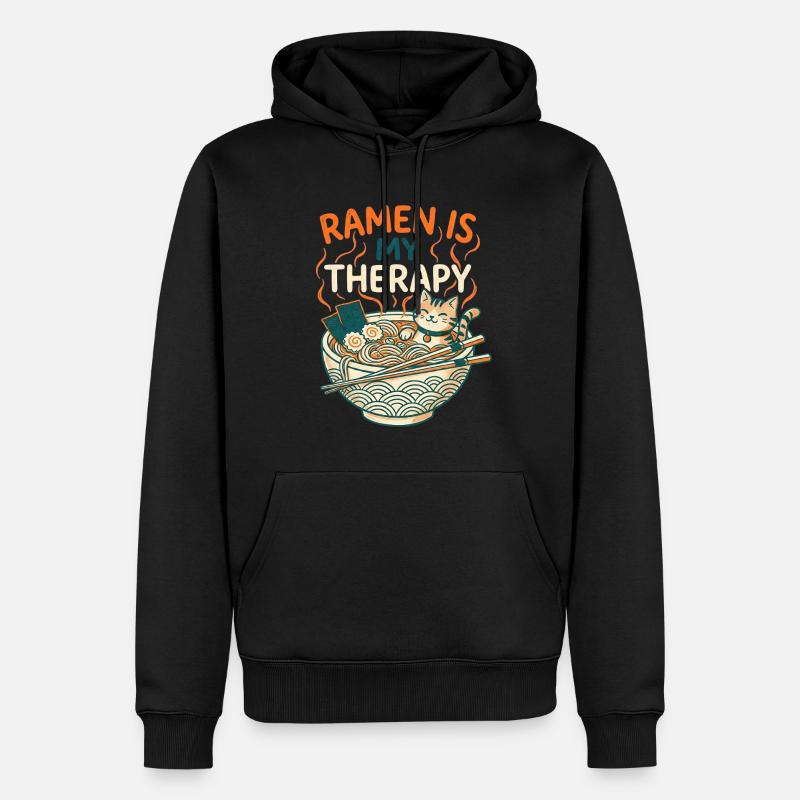 Ramen Therapy Cat - Sweat à capuche Premium bio Homme - noir