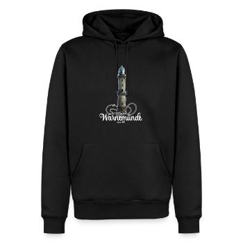 Warnemünde Leuchtturm - Männer Premium Bio Hoodie - Schwarz - Vorne - Nico (187cm)