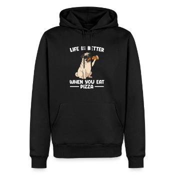 La vie est meilleure quand vous mangez de la pizza - Sweat à capuche Premium bio Homme - noir - Devant - Nico (187cm)