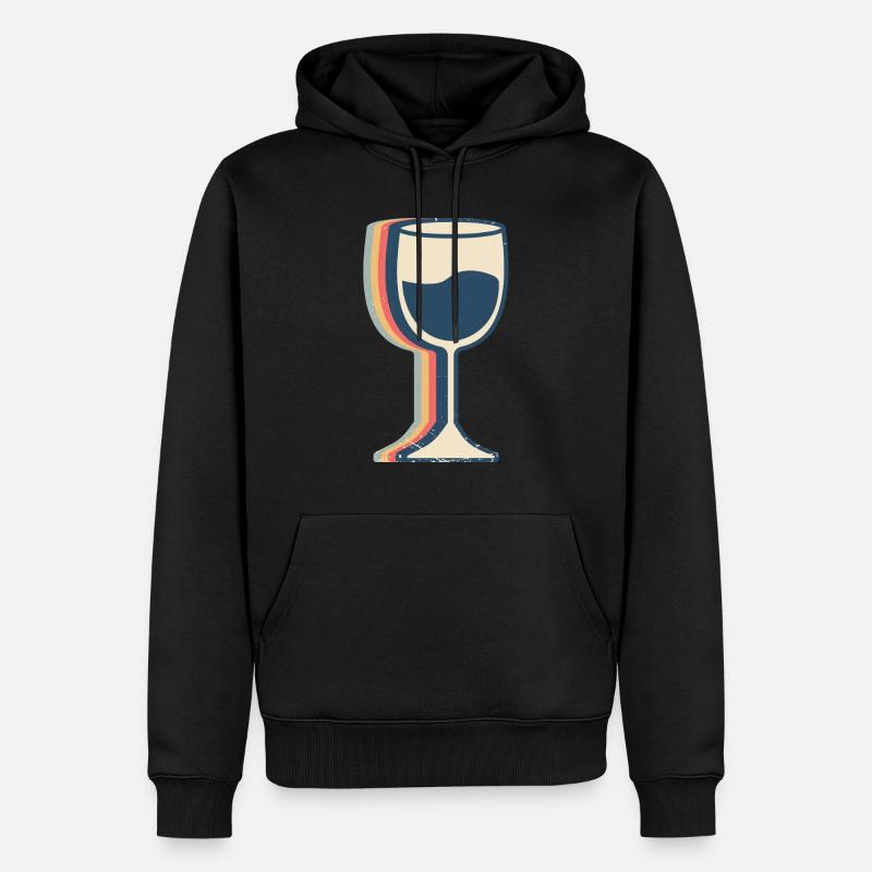 Weintrinkender Trinker Retro Line Art - Männer Premium Bio Hoodie - Schwarz