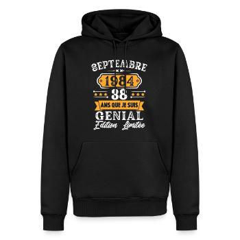 Cadeau D'anniversaire 38 Ans Septembre 1984 Rétro - Sweat à capuche Premium bio Homme - noir - Devant - Nico (187cm)