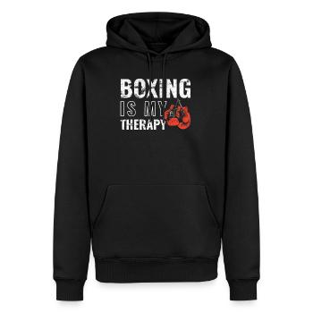 Funny Martial Arts Boxing is my Therapy Boxen - Männer Premium Bio Hoodie - Schwarz - Vorne - Nico (187cm)