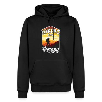 Lustiges Hiking is my Therapy Bergsteiger und - Männer Premium Bio Hoodie - Schwarz - Vorne - Nico (187cm)