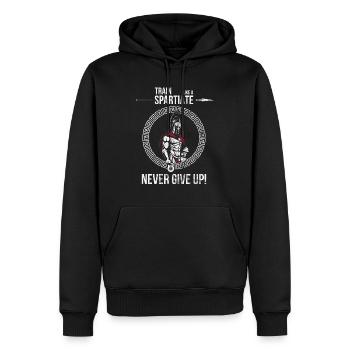 Spartan Fitness Warrior N’abandonnez jamais - Sweat à capuche Premium bio Homme - noir - Devant - Nico (187cm)