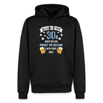 Bienvenue à votre genou de trentenaire - Sweat à capuche Premium bio Homme - noir - Devant - Nico (187cm)