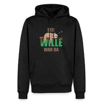 Faultier müde schlafen - Der Wille war da - Männer Premium Bio Hoodie - Schwarz - Vorne - Nico (187cm)