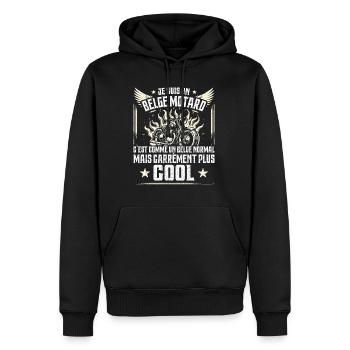 Carrément Plus Cool Belge Motard Cadeau Moto - Sweat à capuche Premium bio Homme - noir - Devant - Nico (187cm)