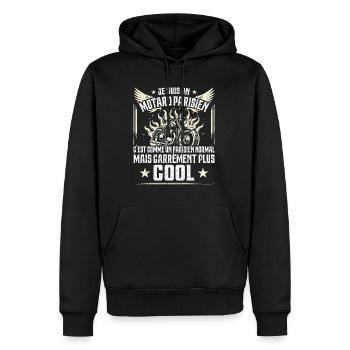 Carrément Plus Cool Motard Parisien Cadeau Moto - Sweat à capuche Premium bio Homme - noir - Devant - Nico (187cm)