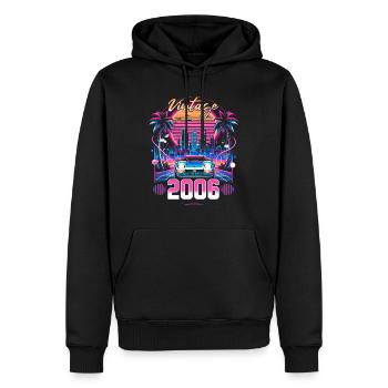 Synthwave Retro 18th Anniversary 2006 - Men’s Premium Organic Hoodie - black - Front - Nico (187cm)