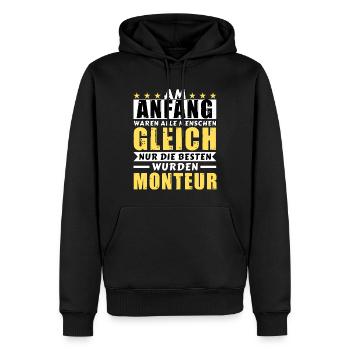 Am Anfang waren alle gleich - Monteur Edition - Männer Premium Bio Hoodie - Schwarz - Vorne - Nico (187cm)