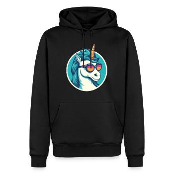 Einhorn mit Sonnenbrille, mythisches Pferd - Männer Premium Bio Hoodie - Schwarz - Vorne - Nico (187cm)
