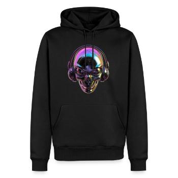 Chromatischer Alien-Kopf mit Kopfhörern - Männer Premium Bio Hoodie - Schwarz - Vorne - Nico (187cm)