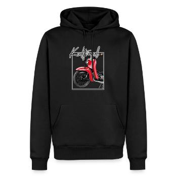 Hirondelle (rouge / oiseau culte) // Illustration - Sweat à capuche Premium bio Homme - noir - Devant - Nico (187cm)