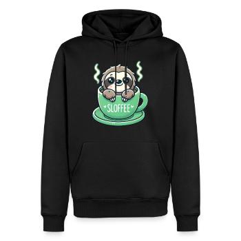 Cute Sloth Coffee Lover - Men’s Premium Organic Hoodie - black - Front - Nico (187cm)
