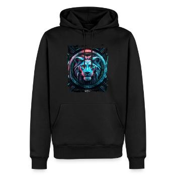 Signe du zodiaque Lion à l’ère cyberpunk Avenir - Sweat à capuche Premium bio Homme - noir - Devant - Nico (187cm)